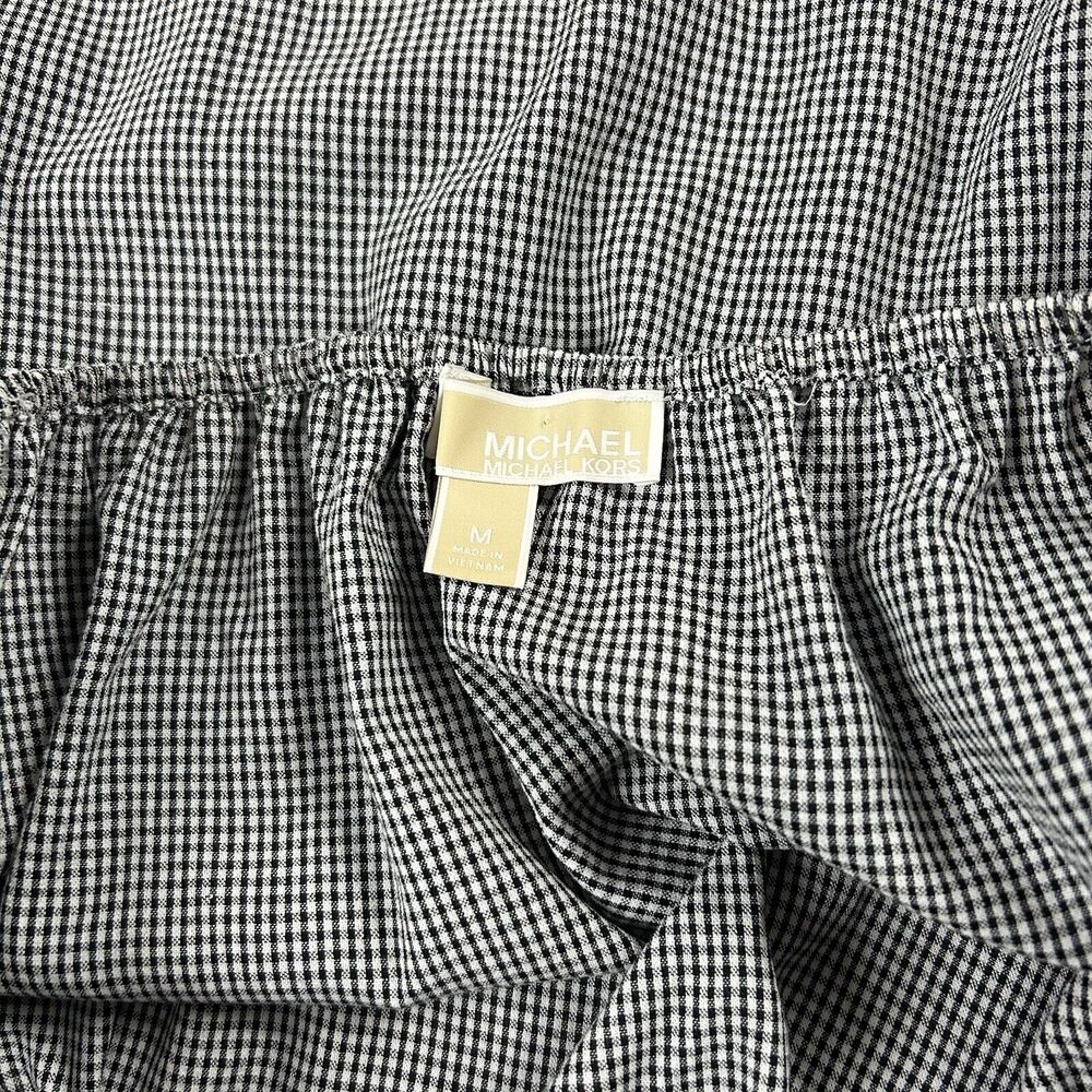 Michael Kors Womens M Plaid Off Shoulder Relaxed Top Blouse Black White Checker - Picture 9 of 10